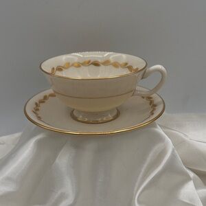 Lenox Cream and Gold Teacup and Saucer Set-Very MCM!
